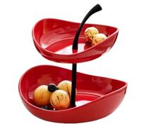 2 Tier Fruit Bowl Decorative Serving Stand for Kitchen Counter Living Room Storage, Modern Ceramic Tiered Display Tray for Dessert Snack Candy Party Table Centerpiece (Red)