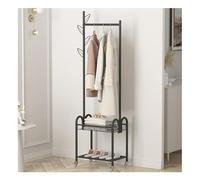 2-Tier Garment Rack with Shoe Bench & Storage Shelf Metal Coat Stand for Entryway Stylish Black (50 * 33 * 188cm) - & Space-Saving Solution