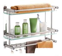 2-Tier Glass Bathroom Shelf 30cm No Drill Stainless(E) | 30cm width, 2-tier design, no-drill strips, 304 stainless steel frame, easy clean glass