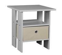 2 Tier Grey Wooden Modern Side End Table With 1 Colourful Drawer (Beige)