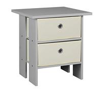 2 Tier Grey Wooden Modern Side End Table With 2 Colourful Drawers (White)