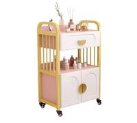 2-Tier Hairdresser Trolley with Drawer & 2 Cabinet Doors - Movable Rolling Cart for Beauty Salon Gold & Pink Storage Solution - Professional Beauty Trolley with Wheels