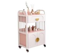 2 Tier Hairdresser Trolley with Drawer & 2 Cabinet Doors - Movable Rolling Cart for Beauty Salon Pink & White Storage Solution Professional Salon Equipment