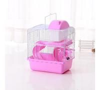 2 Tier Hamster Cage, Gerbil Habitat Cage with Running Exercise Wheels, Water Bottle, Dishes, Wire Cage for Mouse Mice Rat Pet Hamster Small Animals (Pink)
