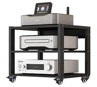 2-Tier Heavy-Duty Black TV Accessory Shelf Adjustable Gaming/Video/DVD Rack o Component Tower Stand 49 cm Height