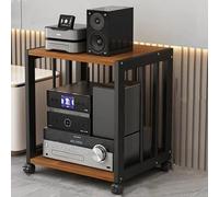 2-Tier HiFi Audio Rack with Wheels - Modern Black & Teak Media Storage Cabinet for Record Player, Game Console & Home Entertainment - Sturdy & Stylish Design