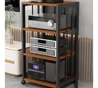 2-Tier HiFi Audio Stand Rack with Wheels - Adjustable Media Storage Cabinet for Record Players & Game Consoles Modern Black & White Design Perfect for Home Theater & Entertainment Setup