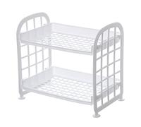 2 Tier Hollow Plastic Folding Shelf Countertop Cosmetic Storage Spice Rack Vanity Tray Bathroom Kitchen Organizer
