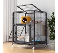 2 Tier Indoor Cat Cage with Litter Box, Mobile Cat Enclosure Featuring Wheels for Easy Mobility and Bottom Tray Cleaning, Ideal for Small Pets