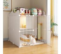 2-Tier Indoor Cat Playpen, Diy Metal Cat Cage With Semi-Enclosed Design, 70X45X70Cm, Ideal For Kittens, Balcony & Indoor Outdoor Use, Durable & Spacious Pet Enclosure,70x70x80