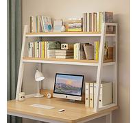 2-Tier Industrial Ladder Desk Shelf - Multifunctional Desktop Bookshelf & Bookcase Freestanding Storage Rack for Computer Desk - White Finish