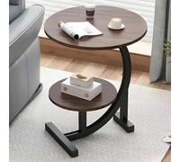 2-Tier Industrial Side Table - Round Wooden Look End with Metal e, Small Coffee & Nightstand for Living Room, Bedroom Spaces, Brown