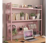 2-Tier Iron Home Office Bookshelf Industrial Desk Organizer with Pegboard Metal Storage Rack for Computer Pink 75 * 20 * 98 cm Modern Design for Efficient Workspace