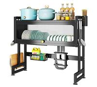 2-Tier k Dish Drying Rack - Carbon Steel Dish Drainer with Cutlery Holder, Cutting Board Holder & Hooks - Space Saving Kitchen Organizer for Efficient Drying