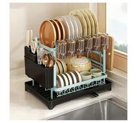 2-Tier Kitchen Dish Drying Rack with Drainboard Multifunctional sil & Cup Holder Countertop nizer Space-Saving Kitchen Storage Solution (Blue)