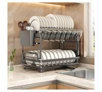 2-Tier Kitchen Dish Rack with Drain Tray sil Holder & Cup nizer - Multifunctional Black Dish Drainer for Bowls Cups & Bottles - Countertop Storage Solution