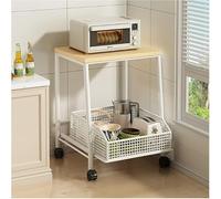 2-Tier Kitchen Microwave Cart on Wheels with rage Shelf & Bottom Basket - Ideal for Kitchen Island Coffee Bar Living Room Office & Restaurant Use