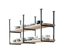 2-Tier Kitchen Pot Rack with Wooden Shelves & Metal Frame, Floating Ceiling Hanging Shelf for Plants, Ideal for Living Room & Bar Decor, Space-Saving Storage Solution