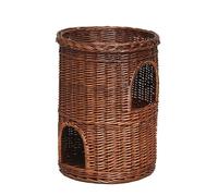 2-Tier Kitten Wicker Basket, Pet Bed Basket Willow Kitten Tower Pet Den, on Top Cosy Cave Sofa Box with Bed, Wicker Cat Igloo Basket Indoor (42x42x57cm)