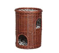 2-Tier Kitten Wicker Basket Pet Sleeping Bed Play Furniture, pet Cave Indoor Cat House, Wicker Indoor Igloo Cat Bed, Cozy Cave with Washable Cushions 44x44x53cm