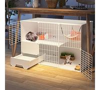2 Tier Large Cat Cage Crate, Cat Cages Indoor, DIY Pet Playpen Detachable Dense Metal Wire, with Cat Nest, Cat Bowl, Cat Litter Box, Exercise Place for 1-2 Cats