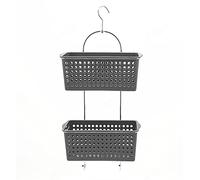 2 Tier Large Hanging Bathroom Organiser Unit Shower Rack Storage Caddy With Plastic Extra Deep Baskets (Grey)