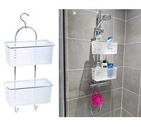 2 Tier Large Hanging Bathroom Organiser Unit Shower Rack Storage Caddy With Plastic Extra Deep Baskets