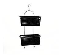 2 Tier Large Hanging Bathroom Organiser Unit Shower Rack Storage Caddy With Plastic Extra Deep Baskets (Black)
