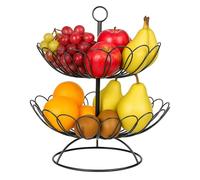 2-Tier Large Metal Fruit Basket - Black Vintage Swirl Fruit Bowl for Kitchen Countertop - Vegetable Storage Holder, Snack Stand for Dining Table