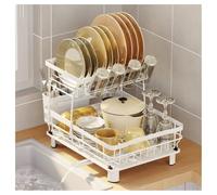 2-Tier Large Stainless Steel Dish Drying Rack with Cup & sil Holder Drainboard & Automatic Drainage - Rust Proof Space Saving Easy Assembly (White)
