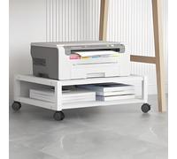 2-Tier le Printer Stand with Lockable Wheels Industrial Cart Space-Saving Under Desk Shelf Light Walnut h 9.8" Height for Home Office