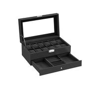 2-Tier Lockable Watch Box with 12 Slots and Drawer, Black / 12 Slots