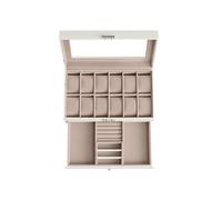 SONGMICS Watch Box, Watch Case with Glass Lid, 2-Tier Watch Display Case for 12 Watches, Lockable, 1 Drawer, Gift Idea, Cloud White Synthetic Leather, Cappuccino Beige Lining JWB012W01