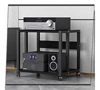 2-Tier Ma Center Stand with Wheels - o/Video Cabinet Amplifier Rack & AV Shelf Perfect for CD & Record Player HiFi Ste Conent Black - 48.5cm High