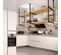2-Tier Metal Ceiling Hanging Storage Shelf for Kitchen, Garage & Pantry - Space-Saving Overhead Shelving for Pots & Pans, Adjustable 60-150cm (110x30x80cm)