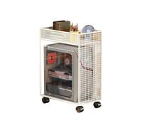 2-Tier Metal CPU Stand with Locking Wheels - Adjustable PC Tower Cart Mobile CPU Holder for Desktop & Gaming PCs White & Space-Saving Design