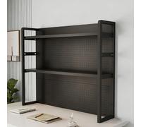 2-Tier Metal Desk Hutch - Adjustable Desktop Bookshelf StorageRack for Home Office Dorm Computer Desk - 55cm/21.6in Black Display Shelf