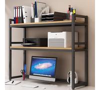 2 Tier Metal Desktop Bookcase - Adjustable Multipurpose Countertop Rack Cute Black Shelf for Home Office Books and Decor Display