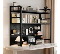 2-Tier Metal Desktop Shelf - Space-Saving Display Rack for Home Office & Dorm - Industrial Style Bookcase, 115cm (45.3in) Black Storage Solution, Sturdy & Stylish
