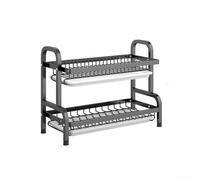2 Tier Metal Dish Drying Rack for Kitchen Storage with Cutlery Holder and Baskets, Multifunctional Stainless Steel Countertop Organizer, 42x42x23.5cm