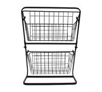2 Tier Metal Fruit Basket for Kitchen with Spacious Vertical Rack Design to Store Fruits, Vegetables, Bread, and Snacks Efficiently (Black)