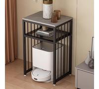 2-Tier Metal Robot Vacuum Stand with Glass Shelves Stylish Side Table for Living Room & Home Office Storage Modern Furniture