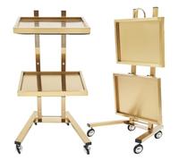 2-Tier Metal Rolling Cart - 34" Stainless Steel Trolley on Wheels, Folding Salon Tray for Estheticians, Beauty Studios, Hair Salons, and Shops - Mobile Storage Solution