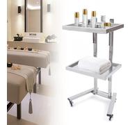 2-Tier Metal Rolling Cart with Wheels, Stainless Steel Storage Stand for Salon, Kitchen, Bedroom, and Tattoo Shop Organization