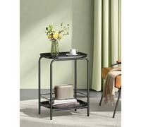 2-Tier Metal Side Table With Tray Top, Modern End Table For Living Room, Bedroom Or Balcony, Ink Black
