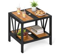 2-Tier Metal Small Patio Coffee Table Garden Side Table 52 x 46 x 45cm Gymax Khaki One Size