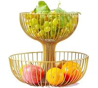 2 Tier Metal Wire Fruit Basket, Countertop Storage Rack for Fruits Vegetables Bread Snacks Kitchen Organization and Decorative Items
