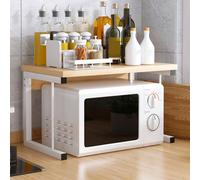 2-Tier Micro Shelf with Metal Frame Heavy-Duty Wooden Stand for Kitchen Versatile Micro & Toaster Rack Space-Saving Baker's Rack for Countertop Storage