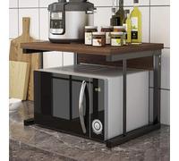 2-Tier Micro Stand with Metal Frame - Heavy Duty Wooden Kitchen Shelf Rack for Micro Oven Toaster and Baker’s Rack - Space-Saving Kitchen Countertop