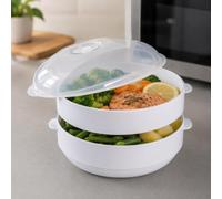 2 Tier Microwave Food Steamer Set with Lid, Stackable Healthy Cooking Container for Vegetables, Fish, Rice and Everyday Meal Preparation